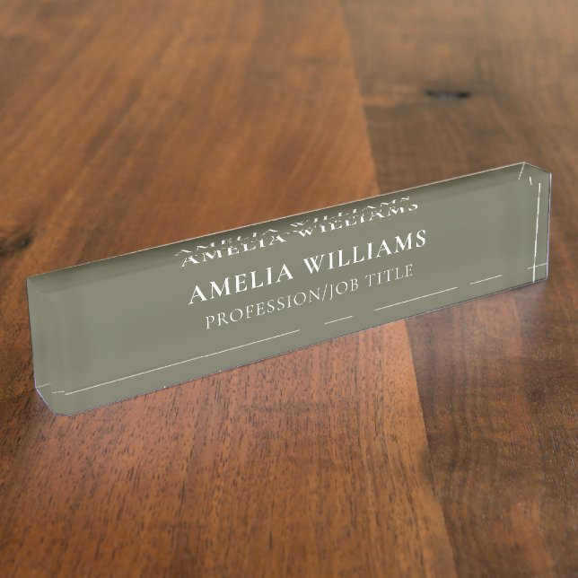 Elegant Minimalist Olive Green Monogram Nameplate (Side)