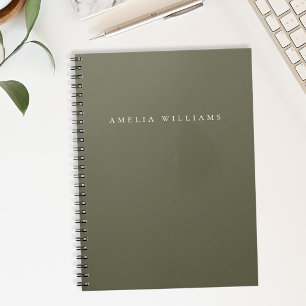 Elegant Minimalist Olive Green Monogram Notebook