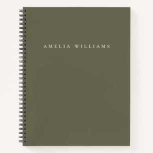 Elegant Minimalist Olive Green Monogram Notebook