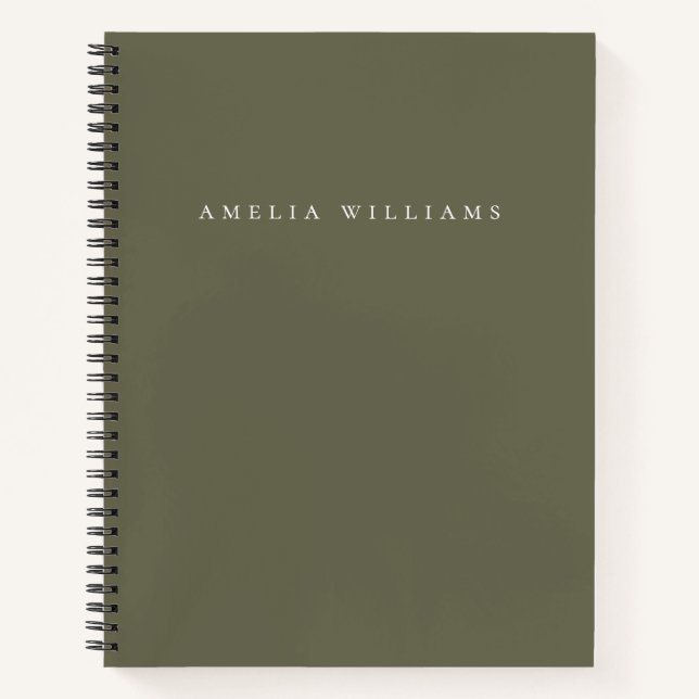 Elegant Minimalist Olive Green Monogram Notebook (Front)