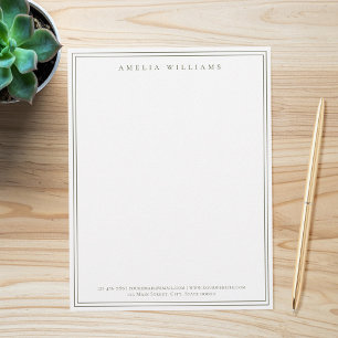 Elegant Minimalist Olive Green Two Border Custom Letterhead