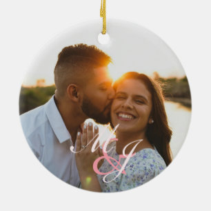 Elegant Minimalist Our first Christmas Engaged Ceramic Ornament