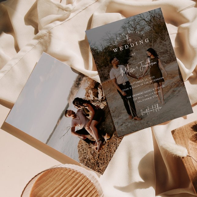 Elegant Minimalist Overlay 2 photo Script Wedding Invitation (Creator Uploaded)