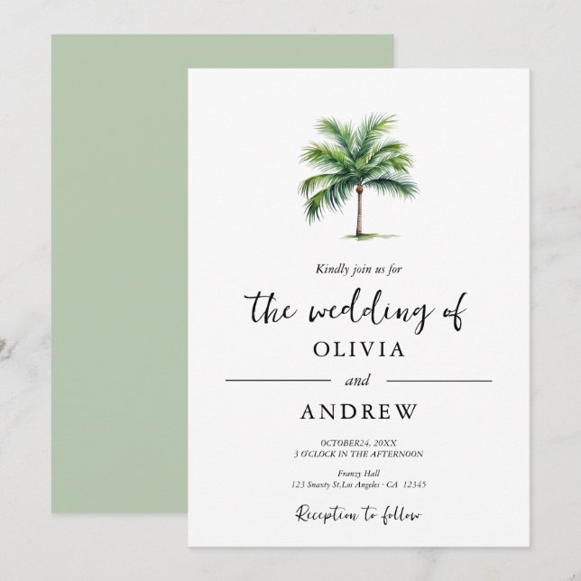 Elegant Minimalist Palm Tree Wedding Invitation (Front/Back)
