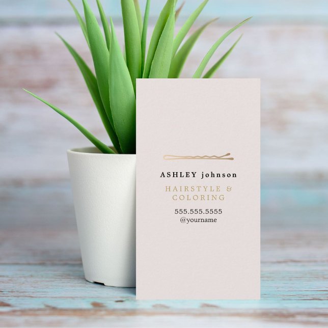 Elegant Minimalist Pastel Faux Gold Hairdresser Business Card (Creator Uploaded)