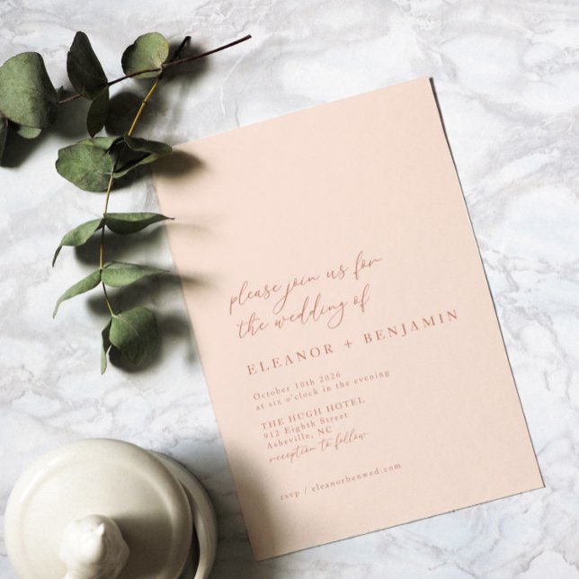 Elegant Minimalist Peachy Blush Pink Chic Wedding Invitation (Creator Uploaded)