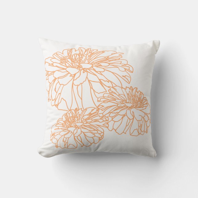 Elegant minimalist peachy orange florals cushion (Front)
