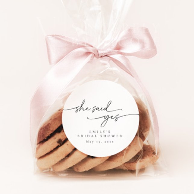 Elegant, Minimalist Personalised Bridal Shower Classic Round Sticker (Creator Uploaded)