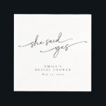 Elegant, Minimalist Personalised Bridal Shower Napkin<br><div class="desc">This is an elegant modern minimalist "she said yes" bridal shower napkin design featuring a beautiful calligraphy font and a simple serif font. All colours are editable, but the words "she said yes" are not editable. // For matching items, please visit the "OLIVIA" collection in the Sincerely By Nicole Zazzle...</div>