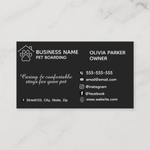 Elegant Minimalist Pet Boarding Black Customisable Business Card