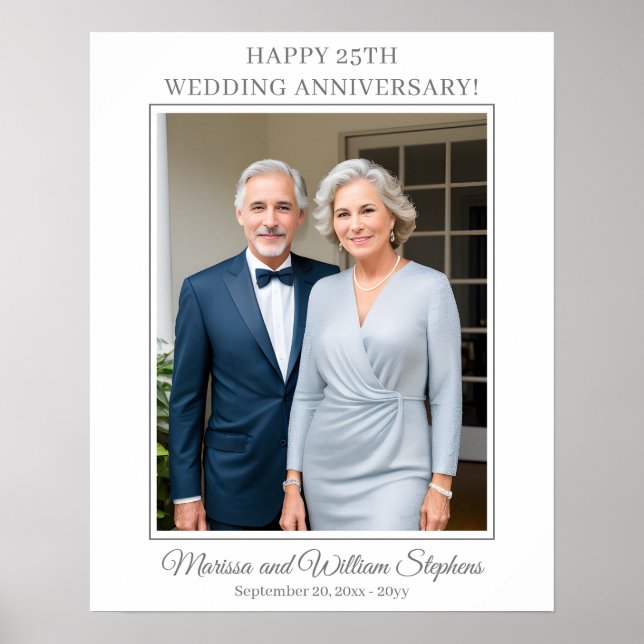 Elegant Minimalist Photo 25th Wedding Anniversary Poster (Front)