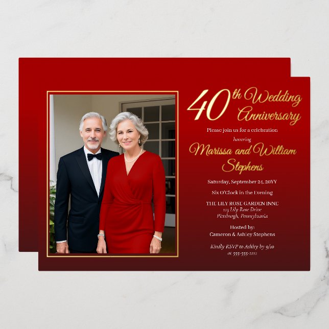 Elegant Minimalist Photo 40th Wedding Anniversary (Front/Back)
