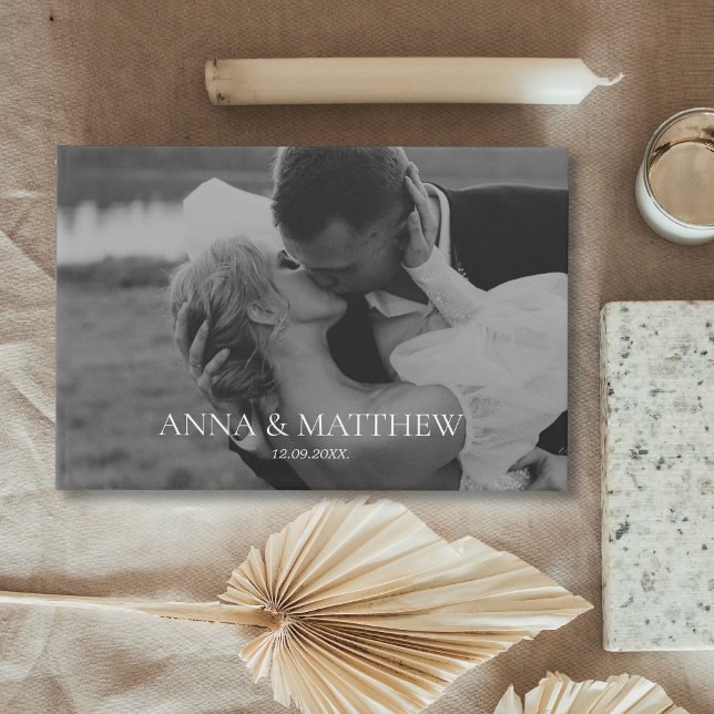 Elegant Minimalist Photo Black & White Wedding Guest Book (Personalized Elegant Photo Wedding Guest book)