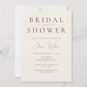Elegant Minimalist Photo Burgundy Bridal Shower  Invitation