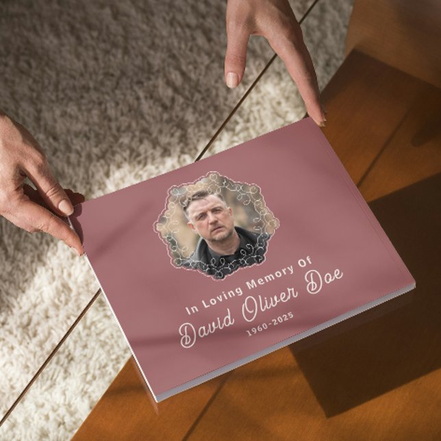 Elegant Minimalist Photo Classic Memorial Funeral Guest Book (Elegant Minimalist Photo Classic Memorial Funeral Guest Book with photo picture add own keepsake)