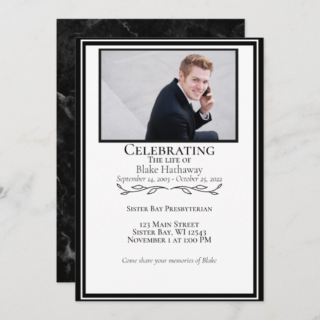 Elegant Minimalist Photo Funeral Memorial Invitation (Front/Back)