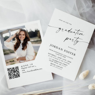 Elegant Minimalist PHOTO Graduation Party QR code Invitation
