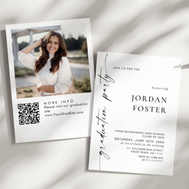 Elegant Minimalist PHOTO Graduation Party QR code Invitation (Creator Uploaded)
