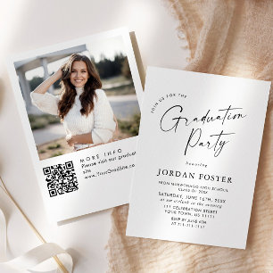 Elegant Minimalist PHOTO Graduation Party QR code Invitation