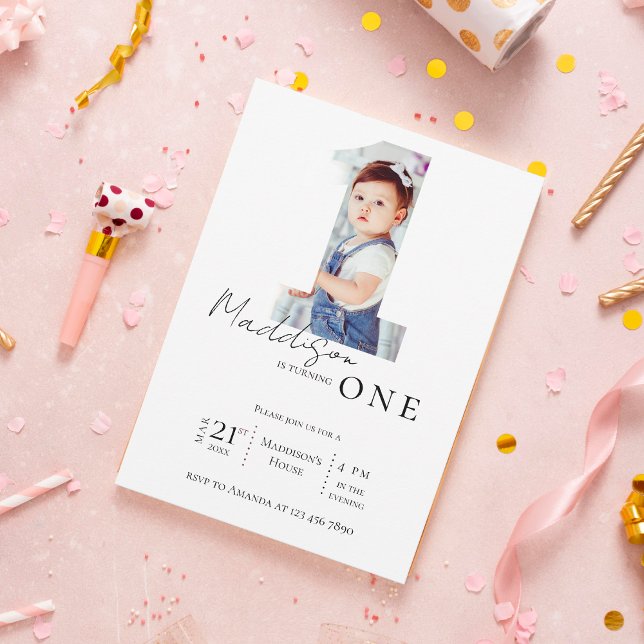 Elegant Minimalist Photo Kids First Birthday Party Invitation (Elegant Minimalist Photo Kids First Birthday Party Invitation)