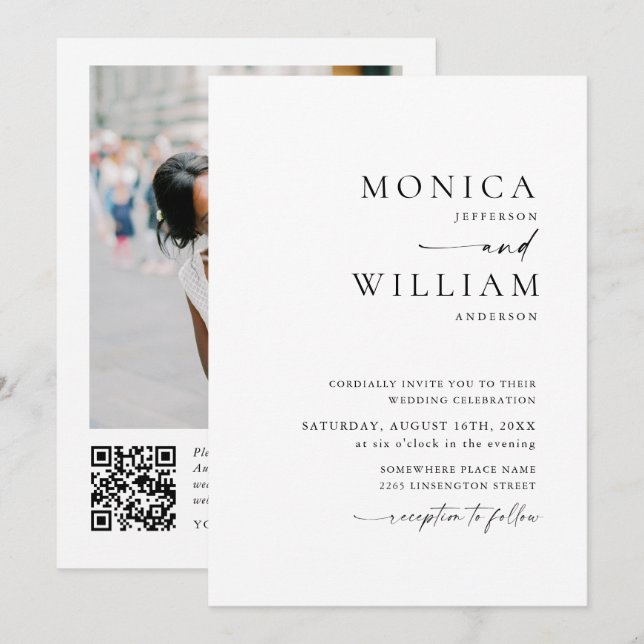 Elegant Minimalist Photo QR code Wedding Invitation (Front/Back)