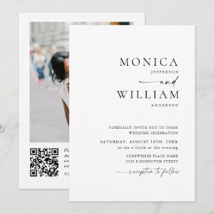 Elegant Minimalist Photo QR code Wedding Invitation