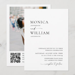 Elegant Minimalist Photo QR code Wedding Invitation
