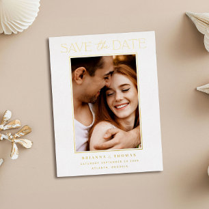 Elegant Minimalist Photo Save the Date Gold  Foil Invitation Postcard