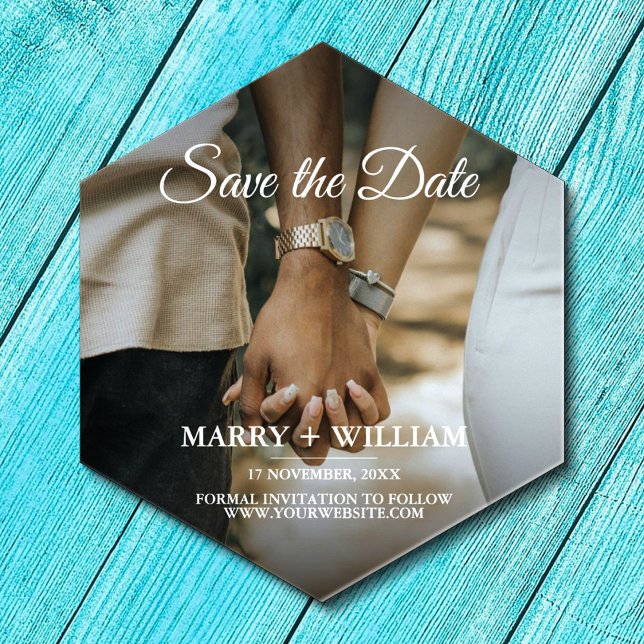 Elegant Minimalist Photo Save The Date Wedding Paper Coaster (Creator Uploaded)