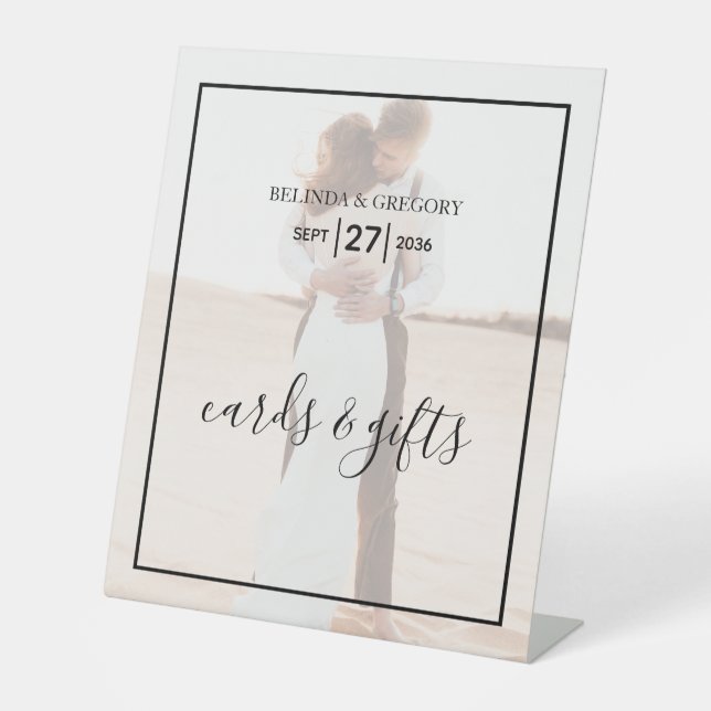 Elegant Minimalist Photo Wedding Cards & Gifts Pedestal Sign (Front)