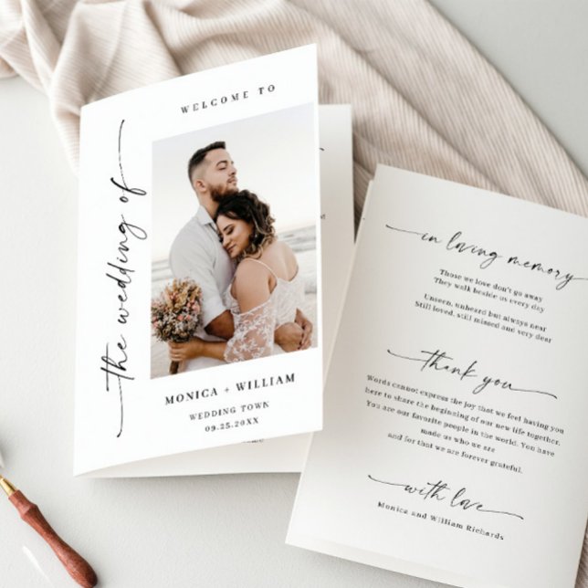 Elegant Minimalist Photo Wedding Ceremony Program (Creator Uploaded)