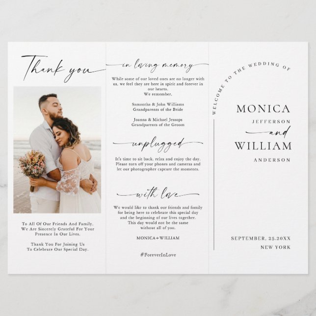 Elegant Minimalist Photo Wedding Ceremony Program (Front)