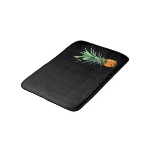 elegant minimalist pineapple   black background bath mat