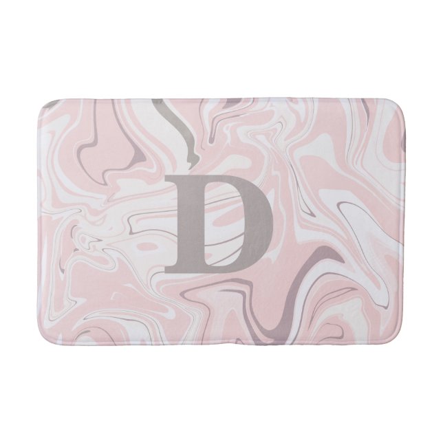 Elegant minimalist pink and white marble look bath mat (Front)