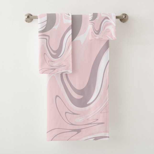 Elegant minimalist pink and white marble look bath towel set (Insitu)