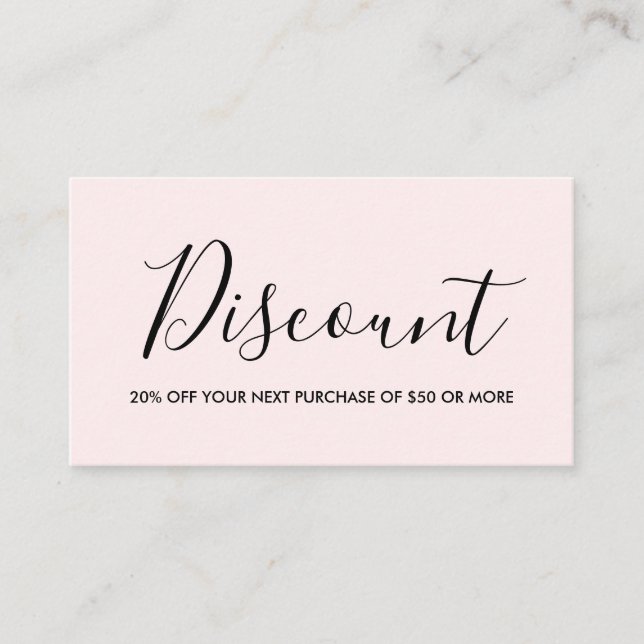 Elegant minimalist pink & black discount card (Front)