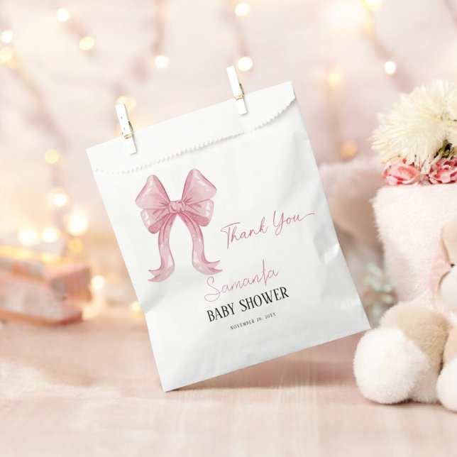 Elegant Minimalist Pink Bow Girl Baby Shower Favour Bag (Creator Uploaded)