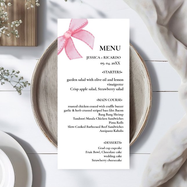  Elegant Minimalist Pink Bow Wedding Table Menu (Creator Uploaded)