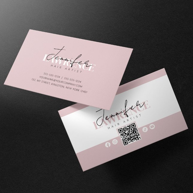 Elegant Minimalist Pink Trendy HairStylist QR Code Business Card (Creator Uploaded)