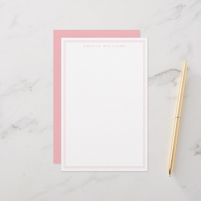 Elegant Minimalist Pink Two Border Stationery (Front/Back In Situ)