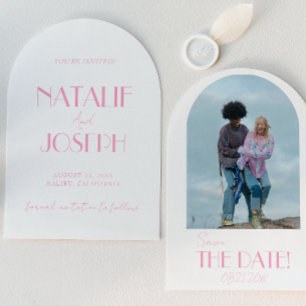 Elegant Minimalist Pink Whimsical Arched Wedding Save The Date