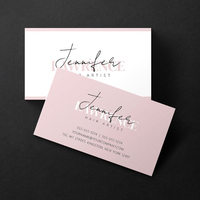 Elegant Minimalist Pink white Trendy Hair Stylist Business Card (Creator Uploaded)