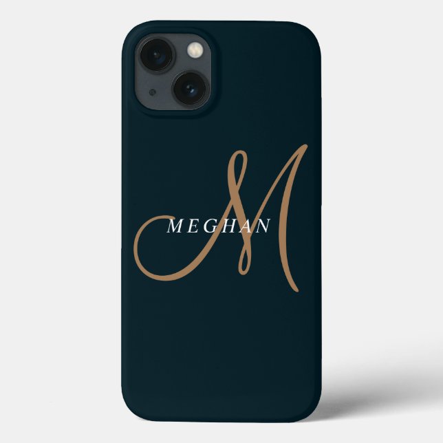 Elegant Minimalist Plain Navy Blue Monogrammed Case-Mate iPhone Case (Back)