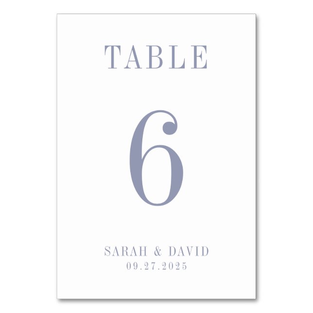 Elegant Minimalist Powder Blue Wedding Table Number (Front)