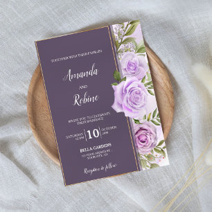 Elegant Minimalist Purple Flower Wedding Invitation
