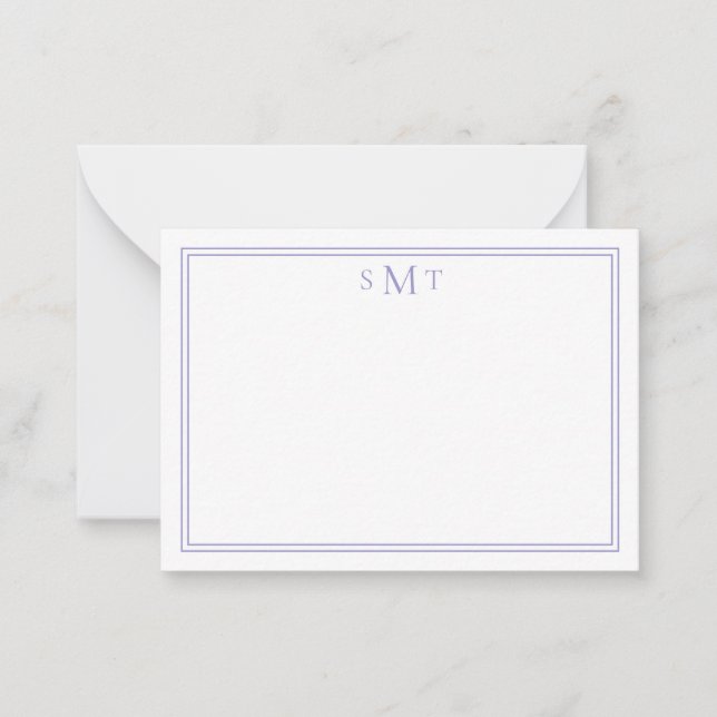 Elegant Minimalist Purple Three Letter Monogram Card (Front)