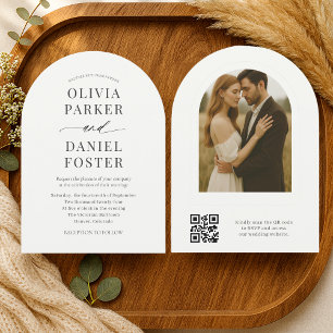 Elegant Minimalist QR Code Photo Wedding Invitation