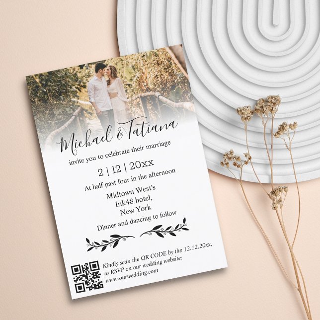 elegant minimalist  qr code rsvp photo wedding invitation (Creator Uploaded)