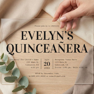 Elegant Minimalist Quinceanera Acrylic Invitations