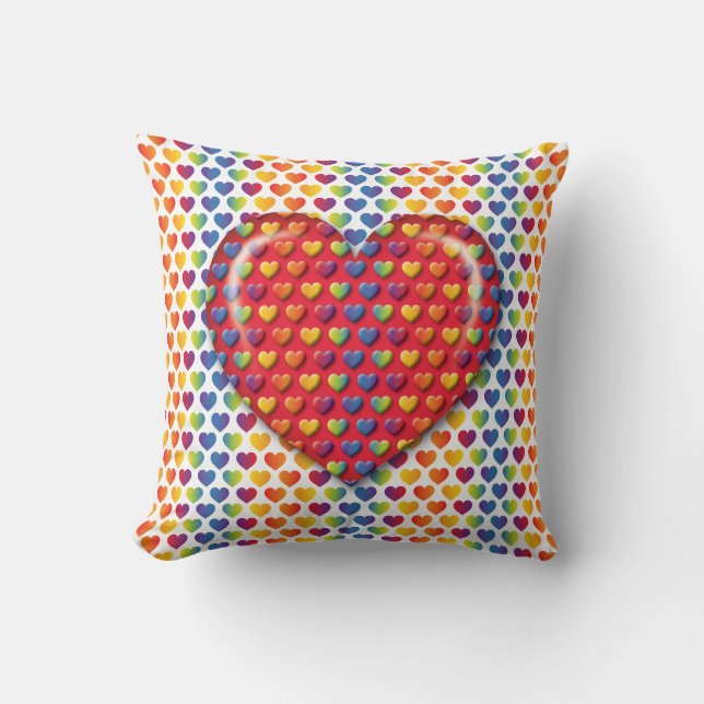 Elegant Minimalist Rainbow Hearts Cushion (Front)